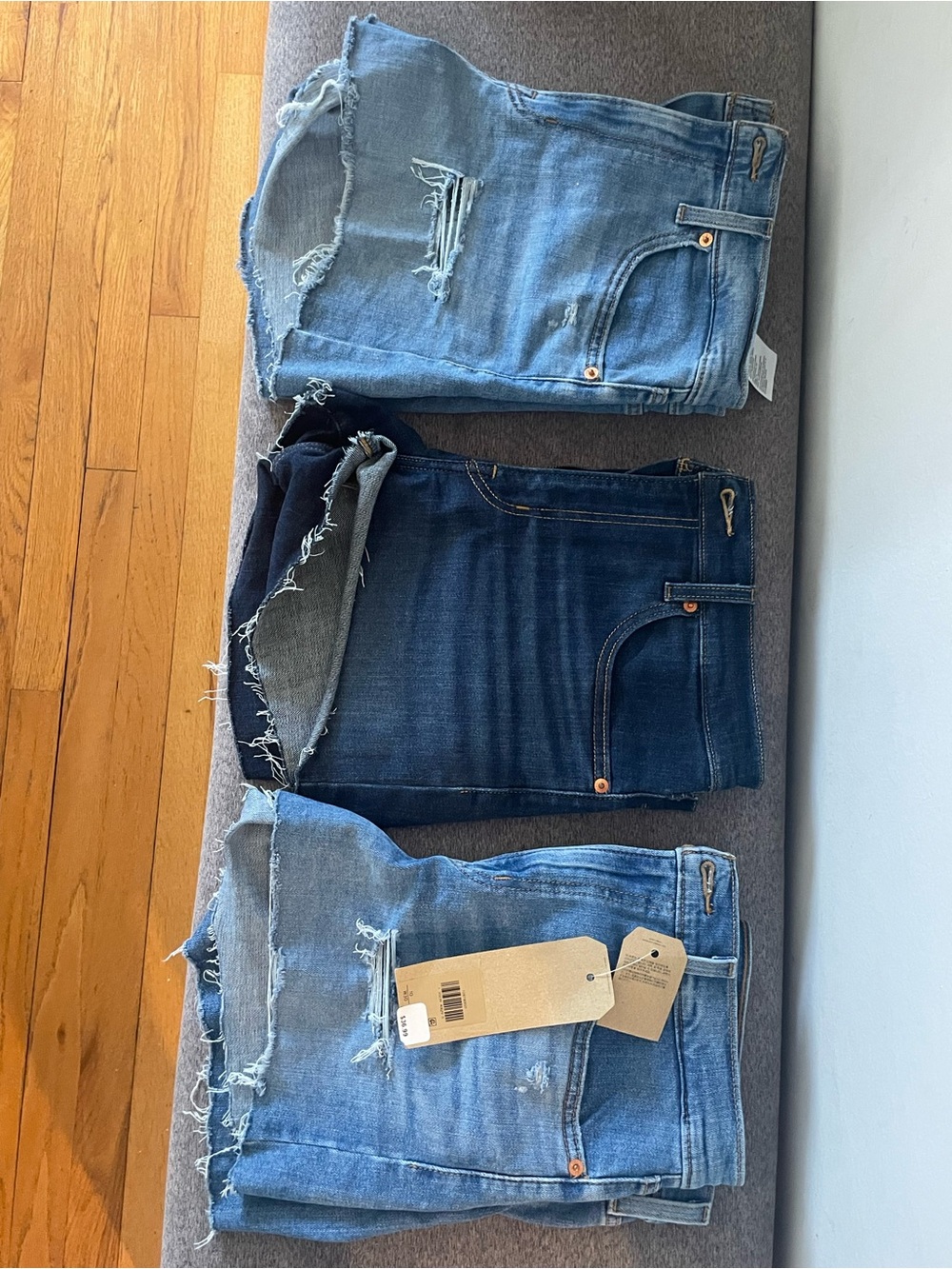 Women’s Cropped Distressed Denim Shorts - Blue Wash